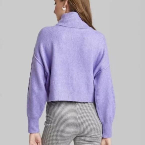 Wild Fable Purple Cable Knit Cropped Turtleneck Sweater, Women’s Size Medium - Picture 5 of 11